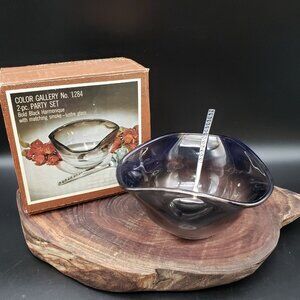 Color Gallery 1284 Party Set Smoke Glass Bowl & Spoon Int'l Stainless Deluxe